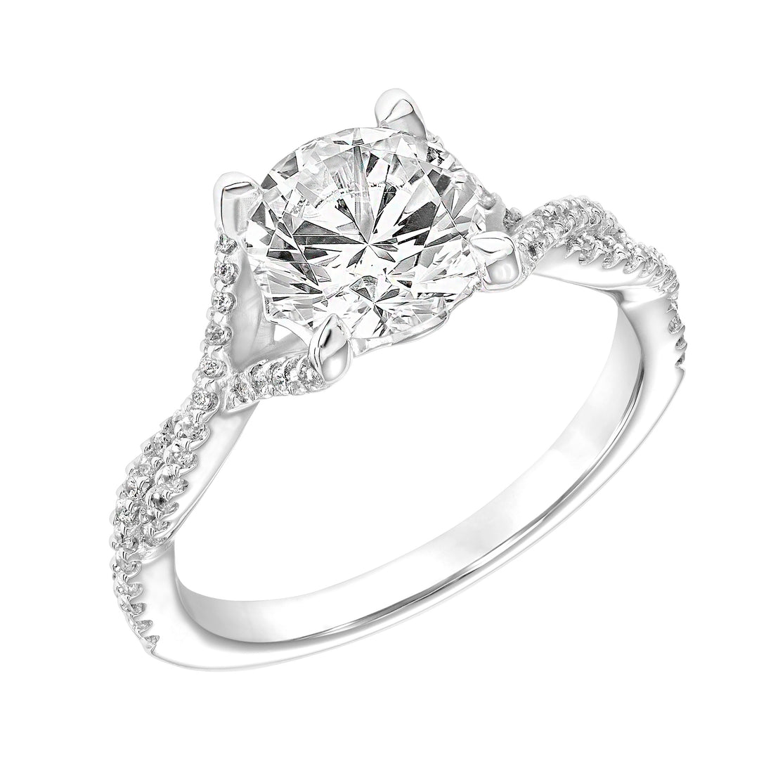 Diamond Engagement Ring with Polished Petal Gallery and Twisted Diamond Shank.  Center Stone is not included.