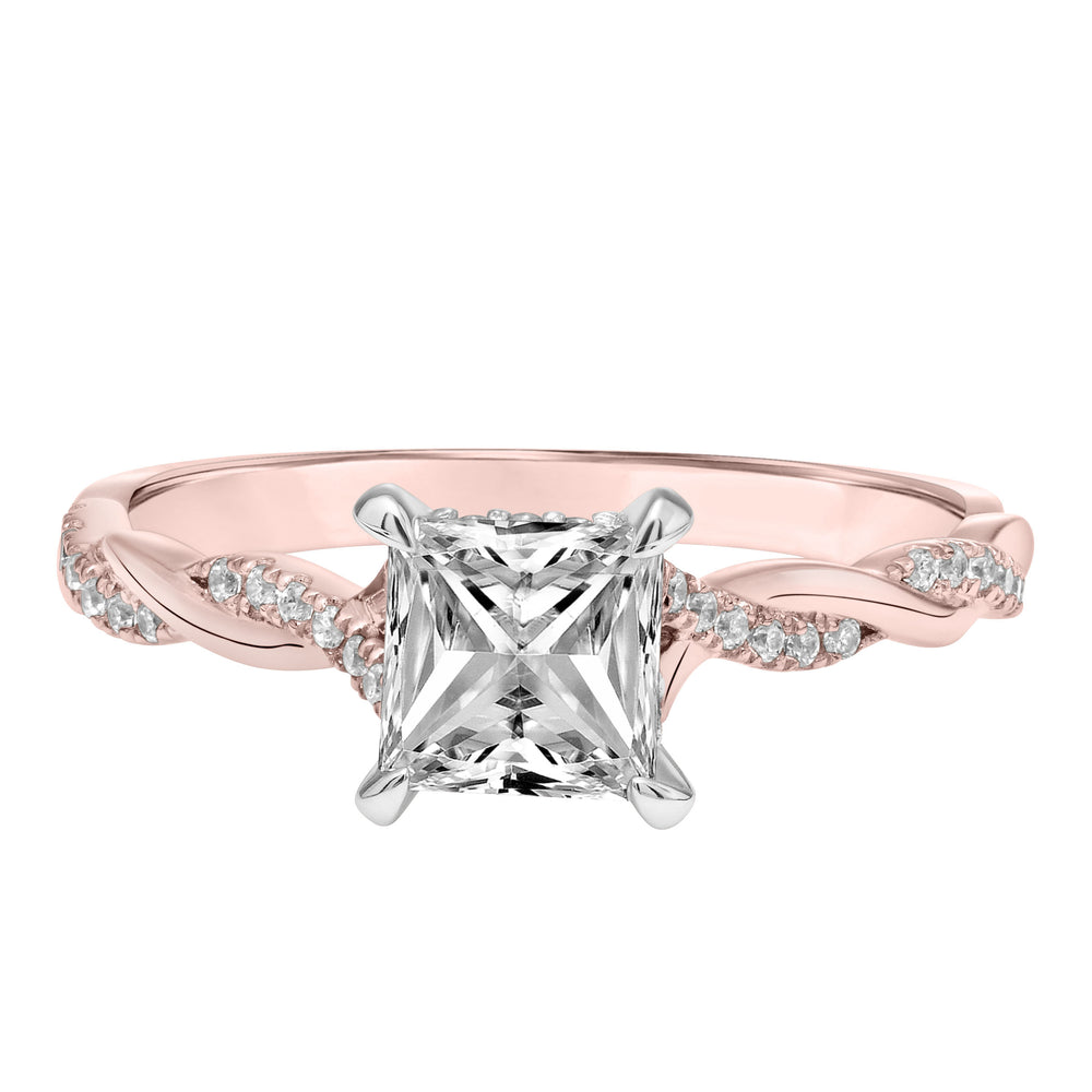 Princess Diamond Engagement Ring with Petitie Half Diamond Half Polished Twisted Shank.  Center Stone is not included.