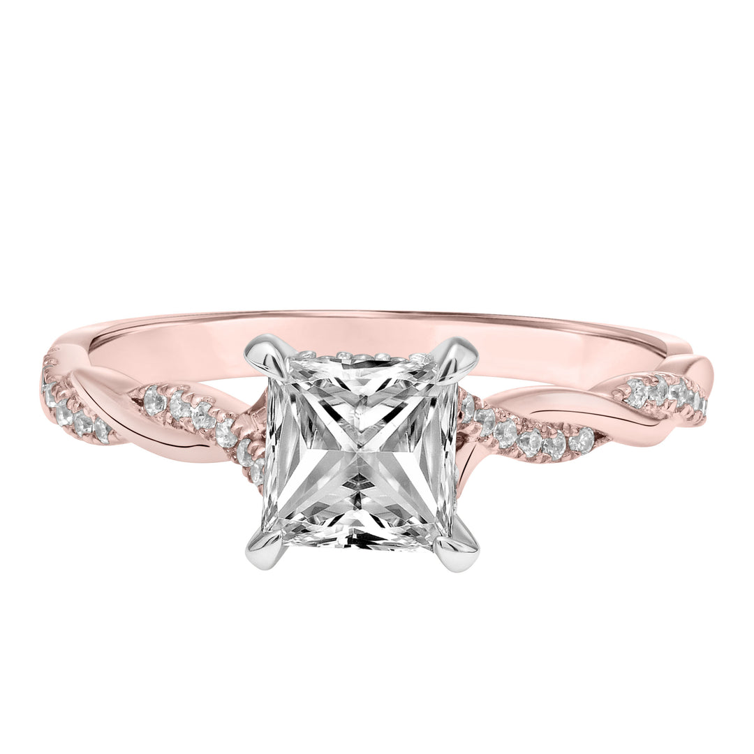 Princess Diamond Engagement Ring with Petitie Half Diamond Half Polished Twisted Shank.  Center Stone is not included.