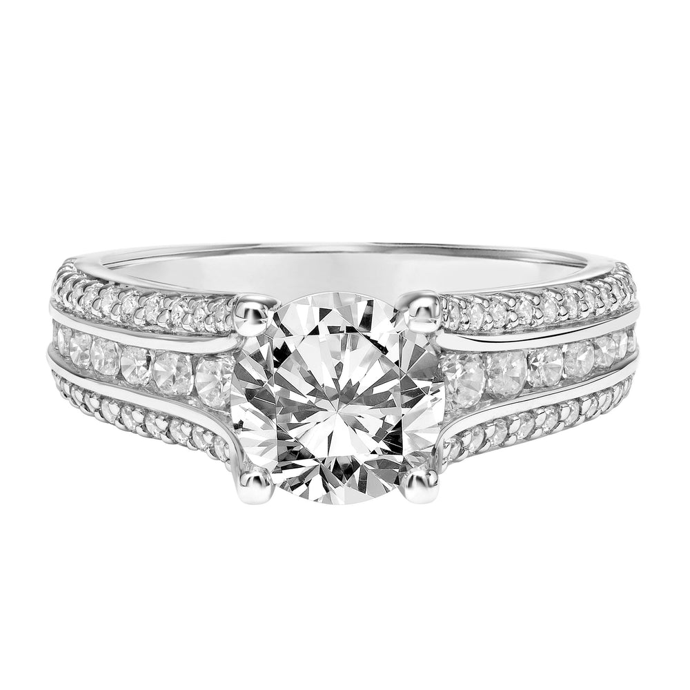 Classic Engagement Ring with Triple Row Graduated Diamond Shank.  Center Stone is not included.