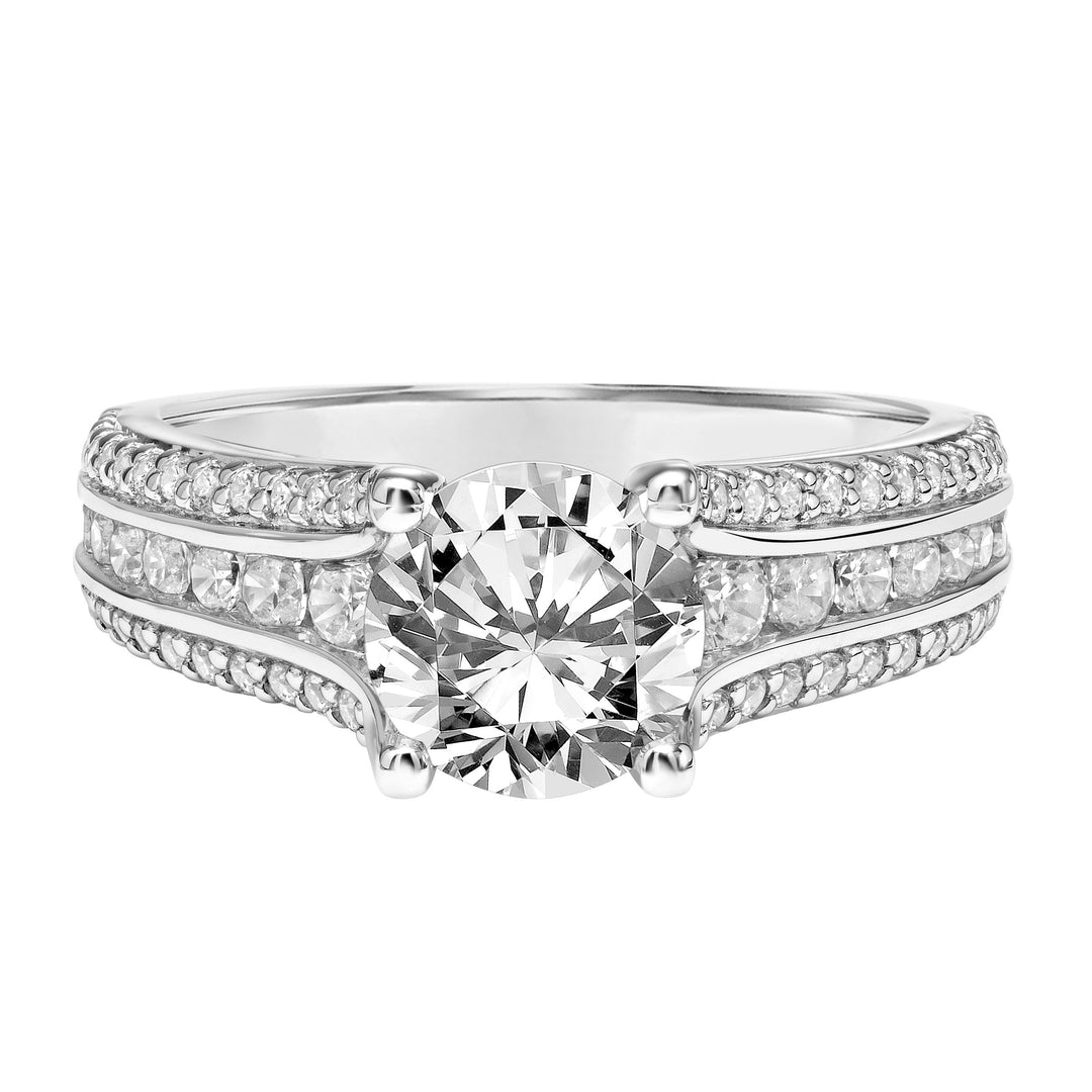 Classic Engagement Ring with Triple Row Graduated Diamond Shank.  Center Stone is not included.