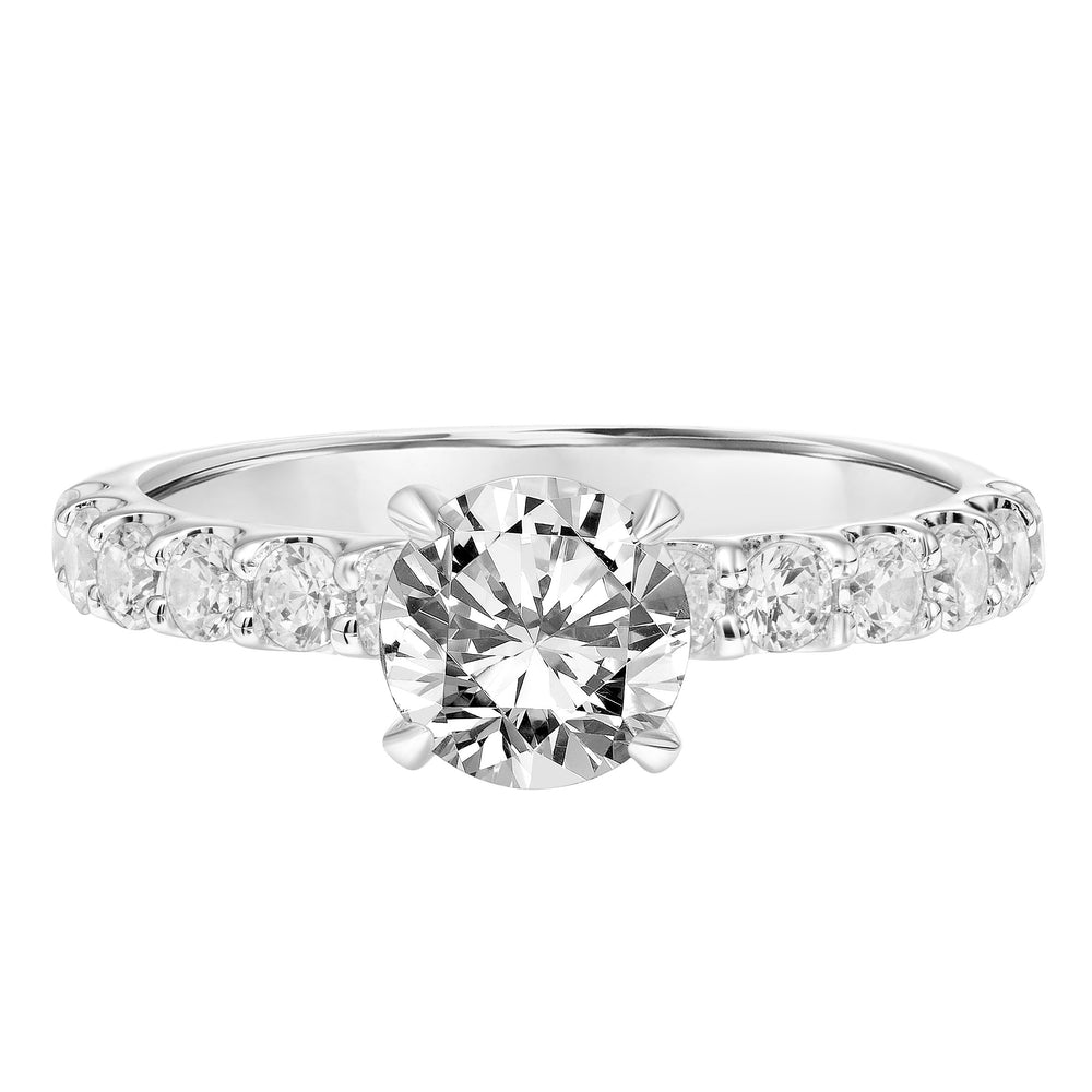 Clasic Engagement Ring with Hidden Diamond Halo and Double Shared Prong Diamond Shank.  Center Stone is not included.