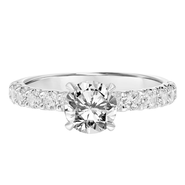 Clasic Engagement Ring with Hidden Diamond Halo and Double Shared Prong Diamond Shank.  Center Stone is not included.