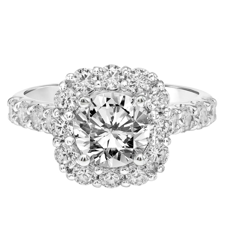 Cushion Shape Diamond Halo Engagement Ring with Diamond Shank.  Center Stone is not included.