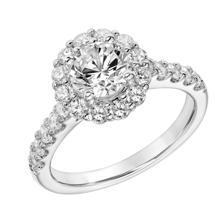 Diamond Halo Engagement Ring with Diamond Shank.  Center Stone is not included.