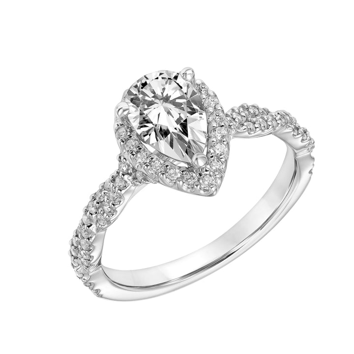 Contemporary Twist Halo Engagement Ring.  Center Stone is not included.