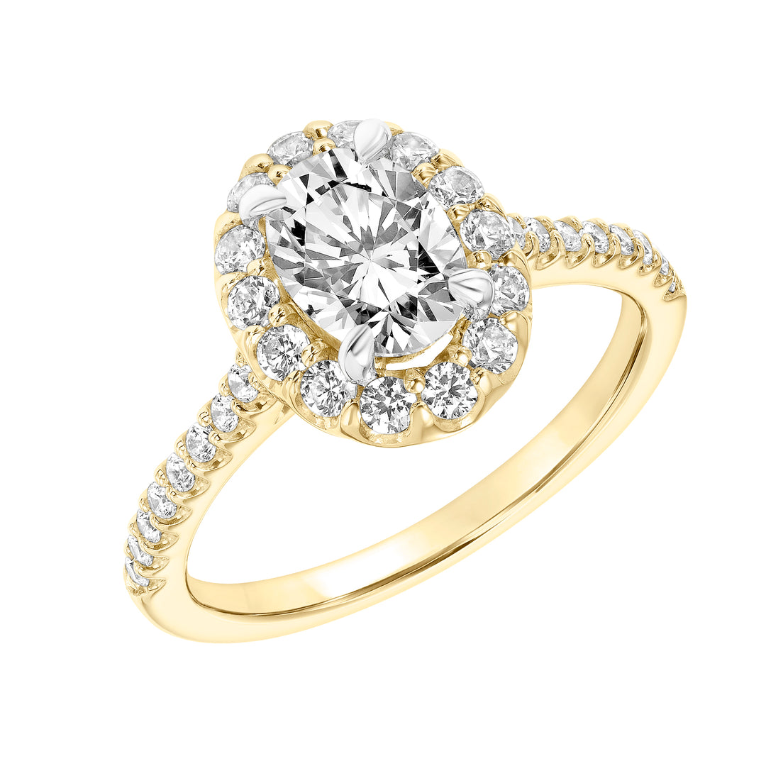 Classic Oval Diamond Halo Engagement Ring with  Diamond Shank.  Center Stone is not included.