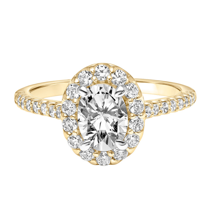 Classic Oval Diamond Halo Engagement Ring with  Diamond Shank.  Center Stone is not included.