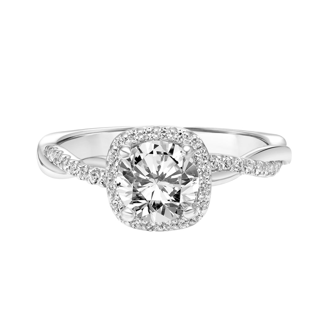 Contemporary Twist Halo Engagement Ring.  Center Stone is not included.