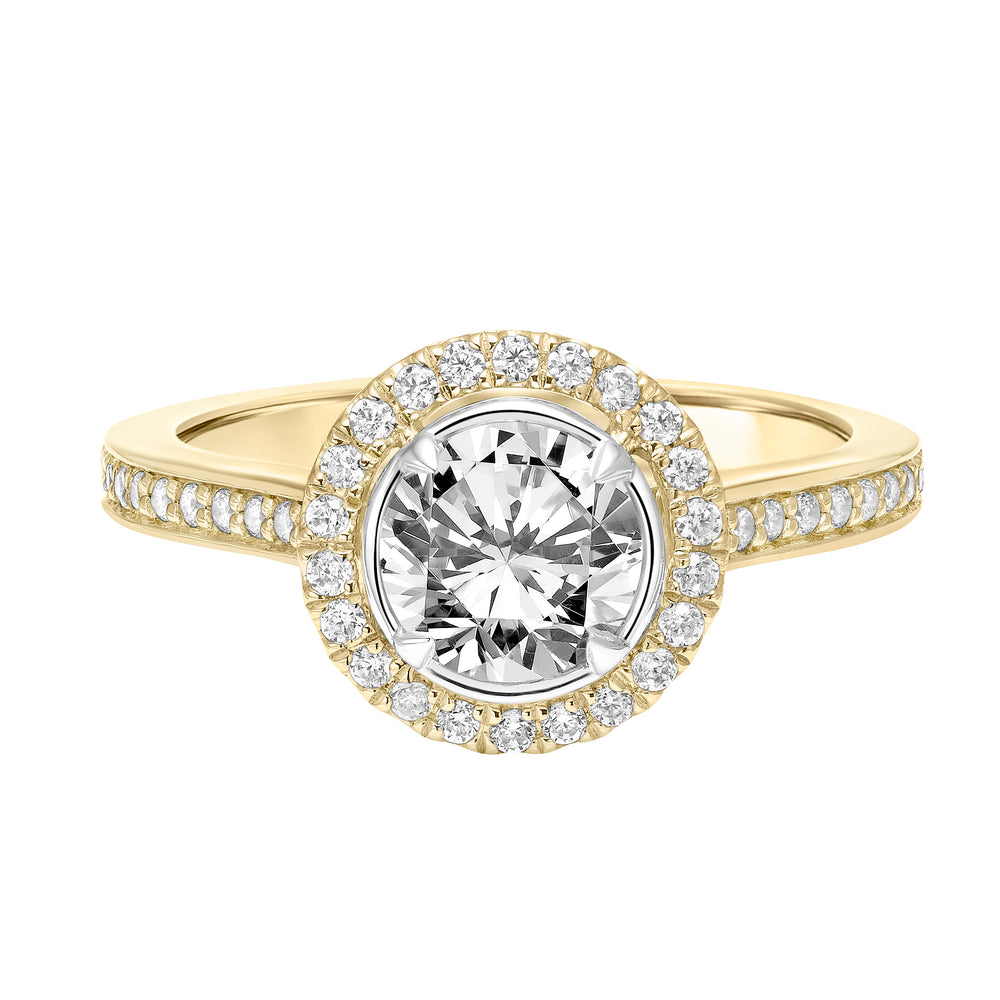 Contemporary Round Halo Diamond Engagement Ring.  Center Stone is not included.