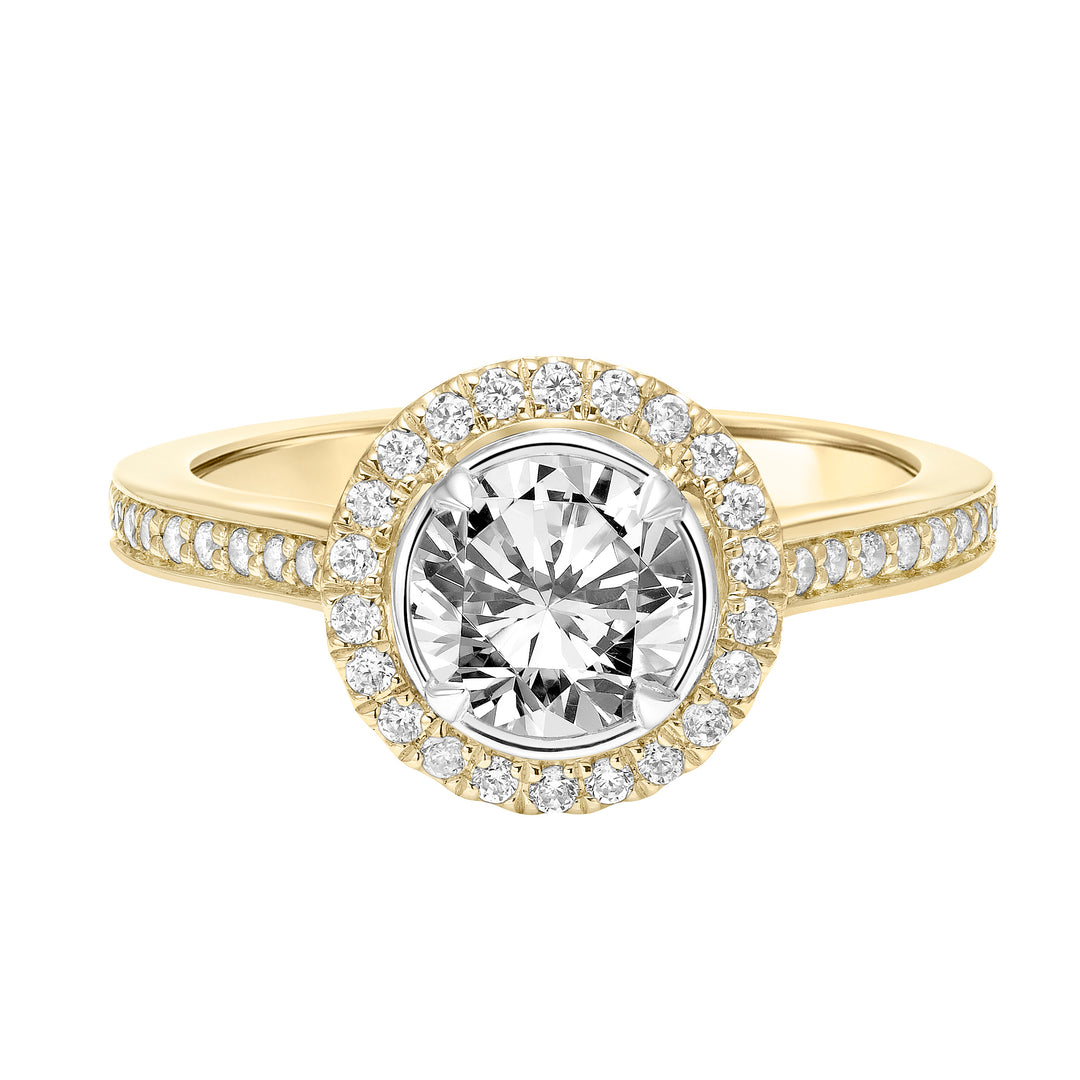 Contemporary Round Halo Diamond Engagement Ring.  Center Stone is not included.