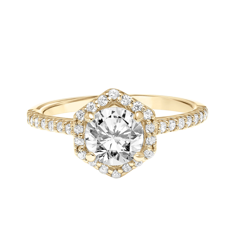 Contemporary Hexagon Halo Diamond Engagement Ring.  Center Stone is not included.
