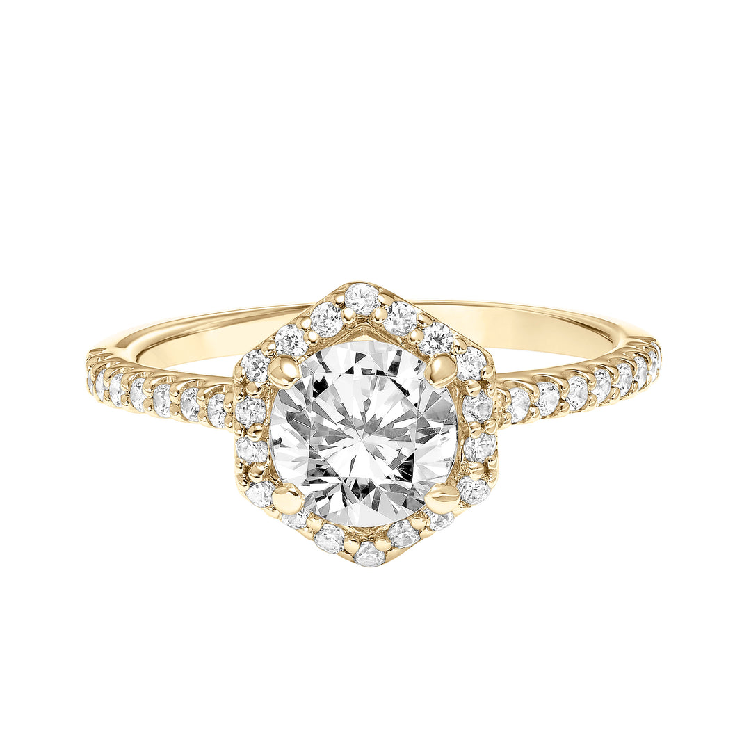 Contemporary Hexagon Halo Diamond Engagement Ring.  Center Stone is not included.