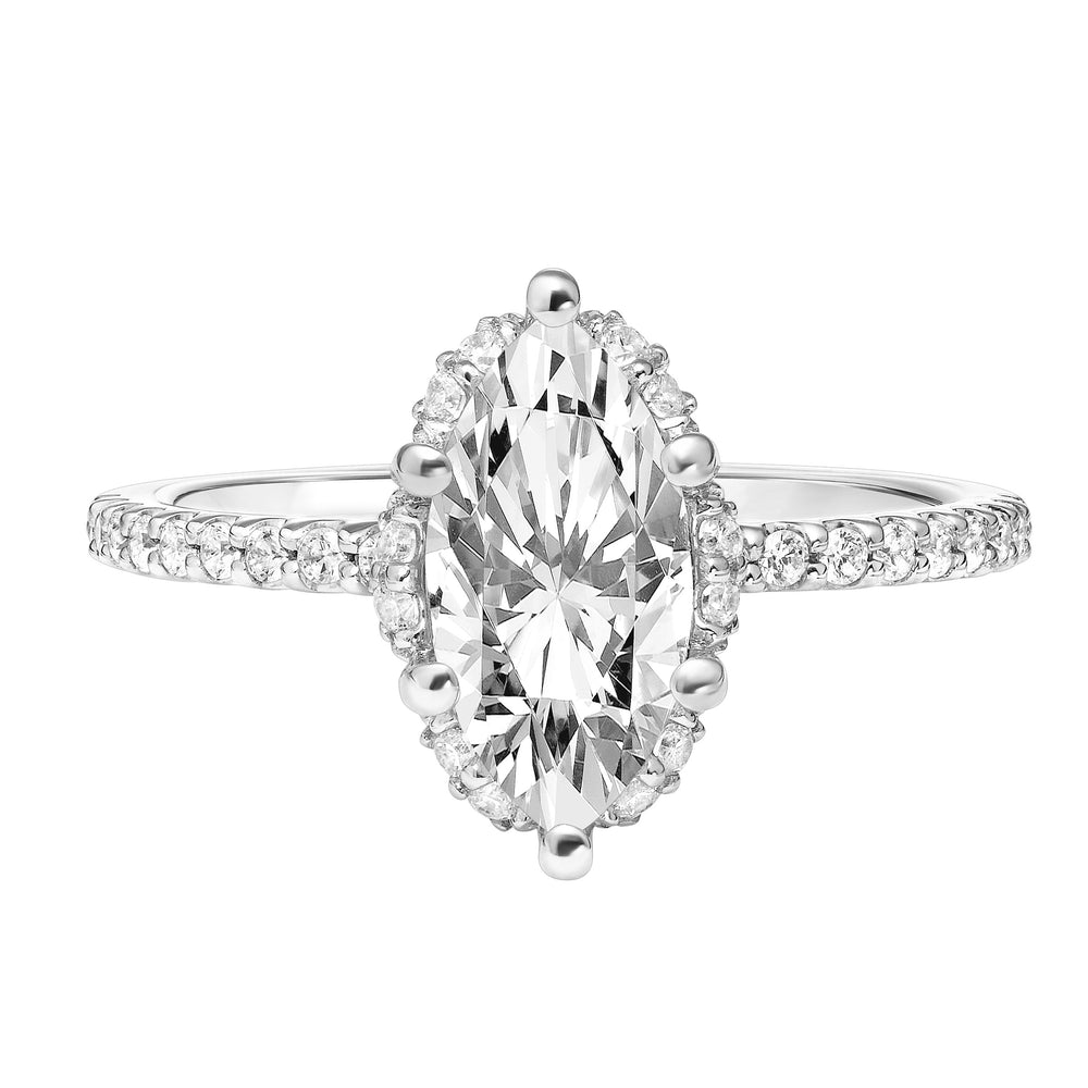 Classic Six Prong Setting Engagement Ring with Hidden Halo and Diamond Shank.  Center Stone is not included.