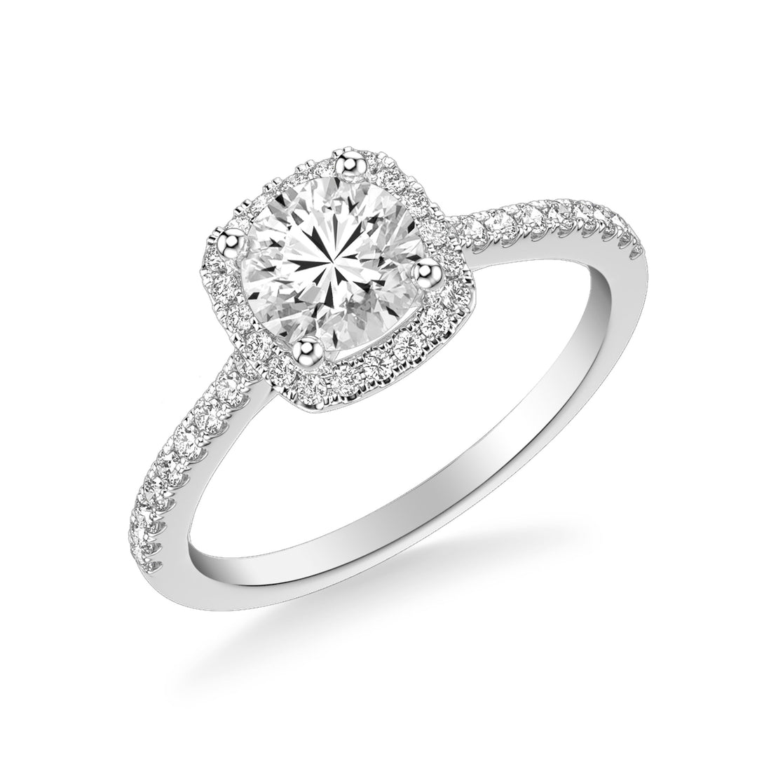 Classic Round Diamond Halo Engagement Ring with Diamond Shank.  Center Stone is not included.