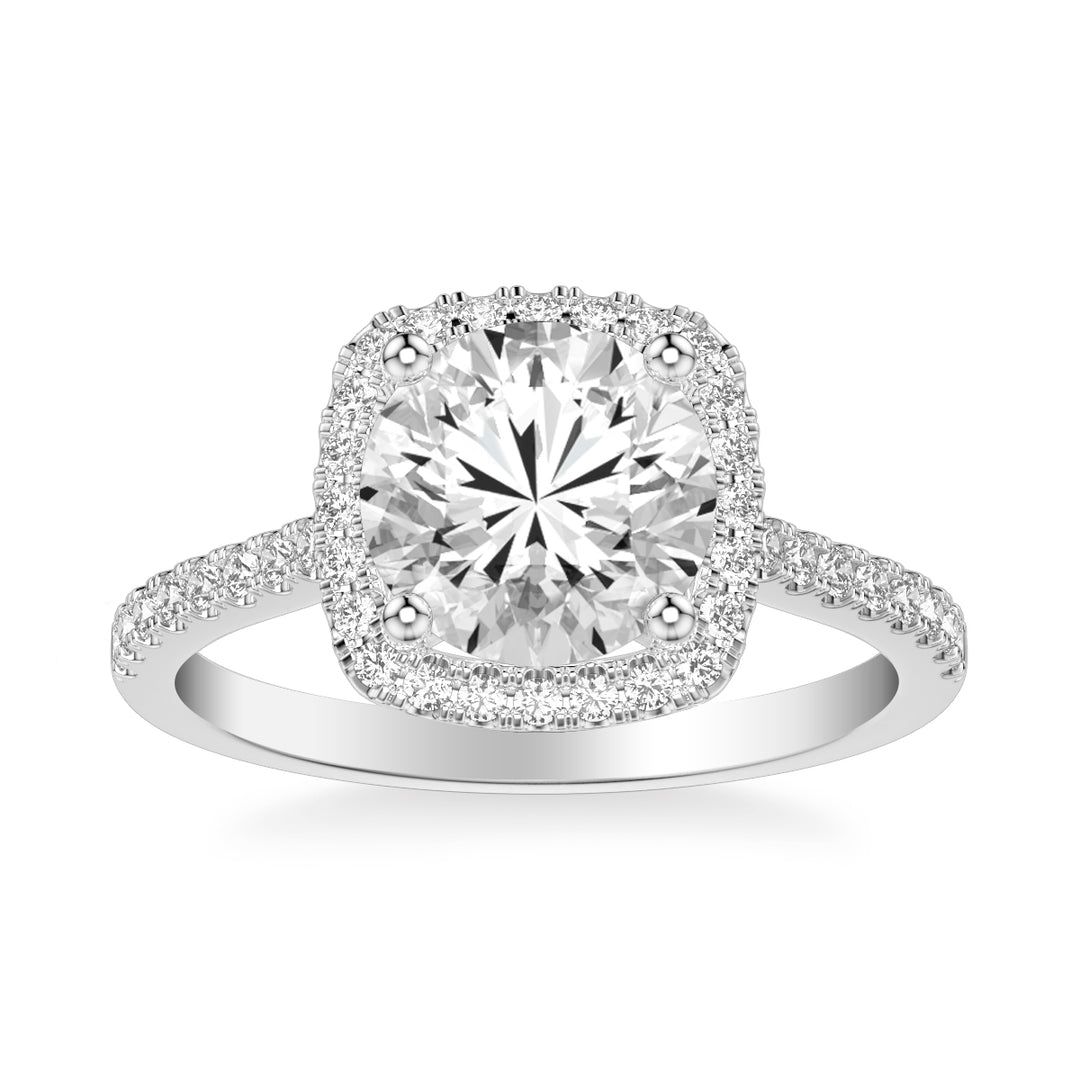 Classic Round Diamond Halo Engagement Ring with Diamond Shank.  Center Stone is not included.