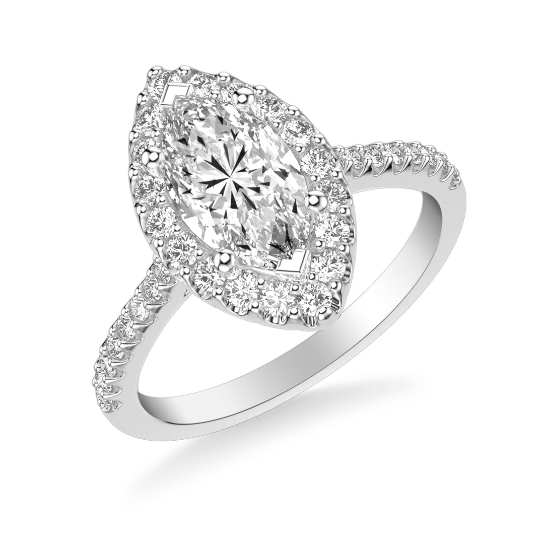 Classic Marquise Diamond Halo Engagement Ring with  Diamond Shank.  Center Stone is not included.