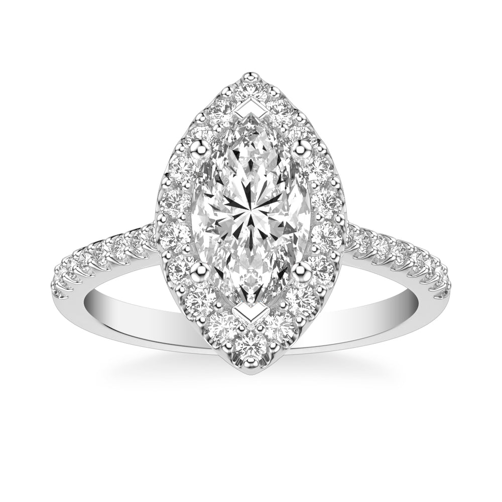 Classic Marquise Diamond Halo Engagement Ring with  Diamond Shank.  Center Stone is not included.