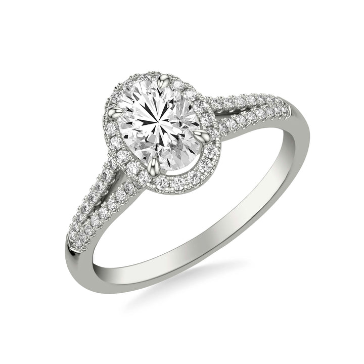Contemporary Oval Halo Split Shank Diamond Engagement Ring.  Center Stone is not included.