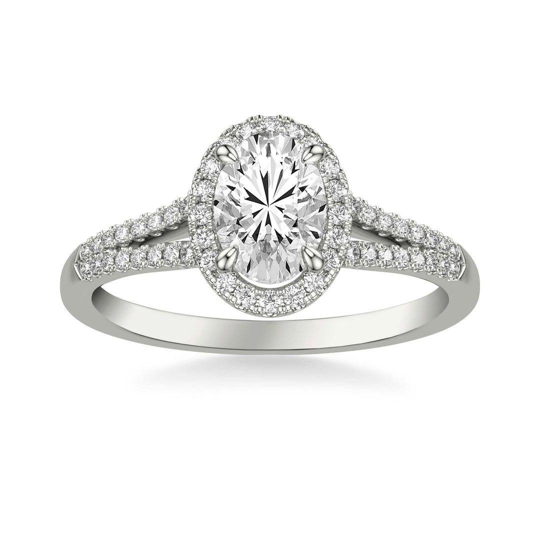 Contemporary Oval Halo Split Shank Diamond Engagement Ring.  Center Stone is not included.