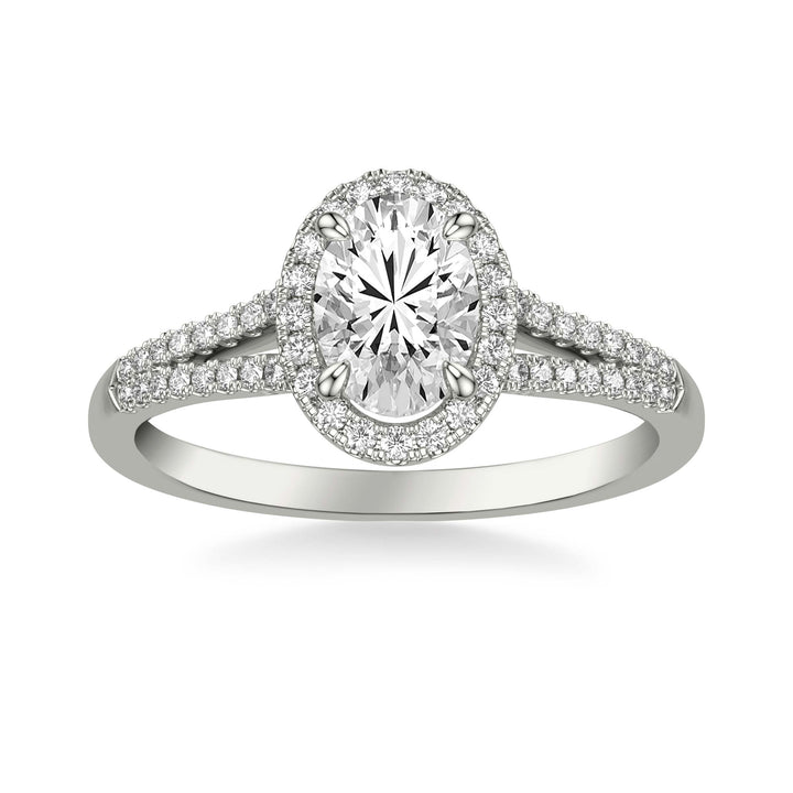 Contemporary Oval Halo Split Shank Diamond Engagement Ring.  Center Stone is not included.