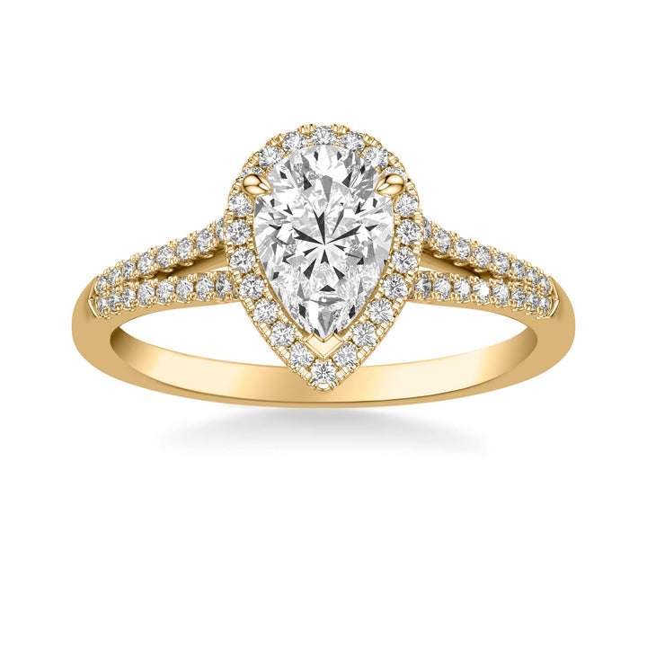 Contemporary Pear Halo Split Shank Diamond Engagement Ring.  Center Stone is not included.