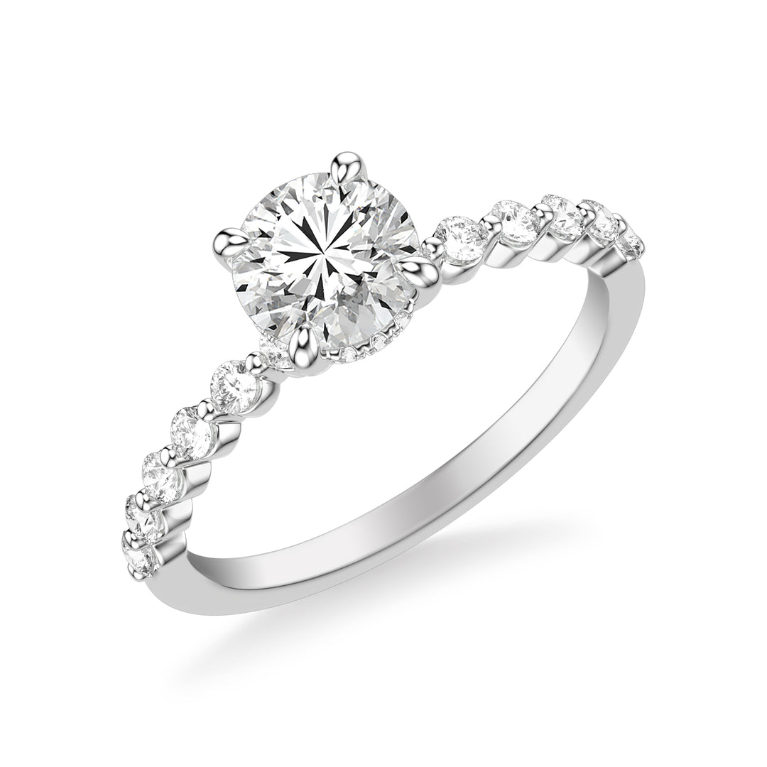 Classic Engagement Ring with Hidden Diamond Halo and Single Shared Prong Diamond Shank.  Center Stone is not included.
