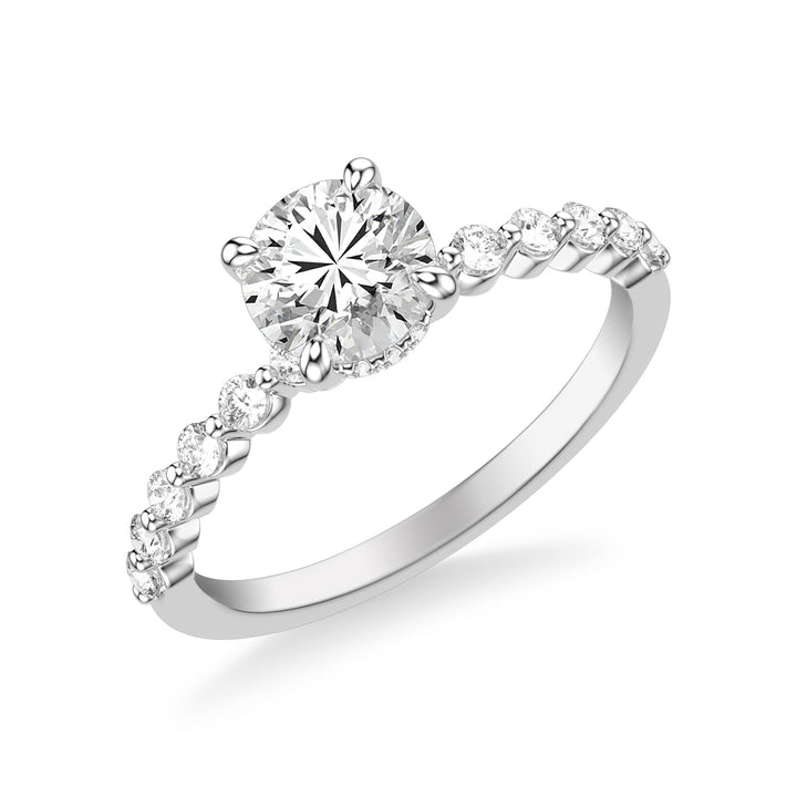 Classic Engagement Ring with Hidden Diamond Halo and Single Shared Prong Diamond Shank.  Center Stone is not included.