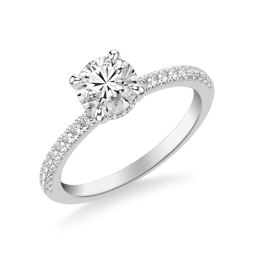 Classic Engagement Ring with Hidden Diamond Halo and Round French Pave Diamond Shank.  Center Stone is not included.
