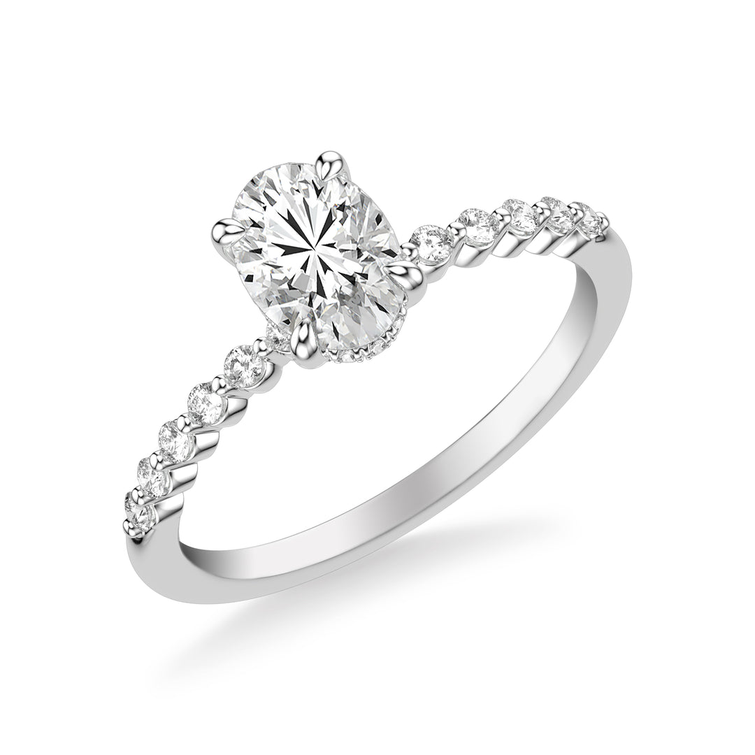 Classic Engagement Ring with Hidden Diamond Halo and Single Shared Prong Diamond Shank.  Center Stone is not included.