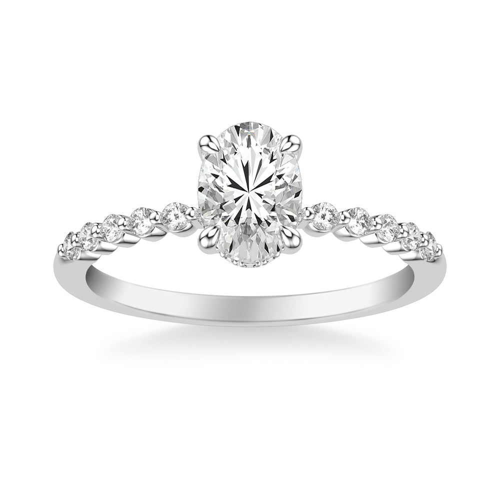Classic Engagement Ring with Hidden Diamond Halo and Single Shared Prong Diamond Shank.  Center Stone is not included.