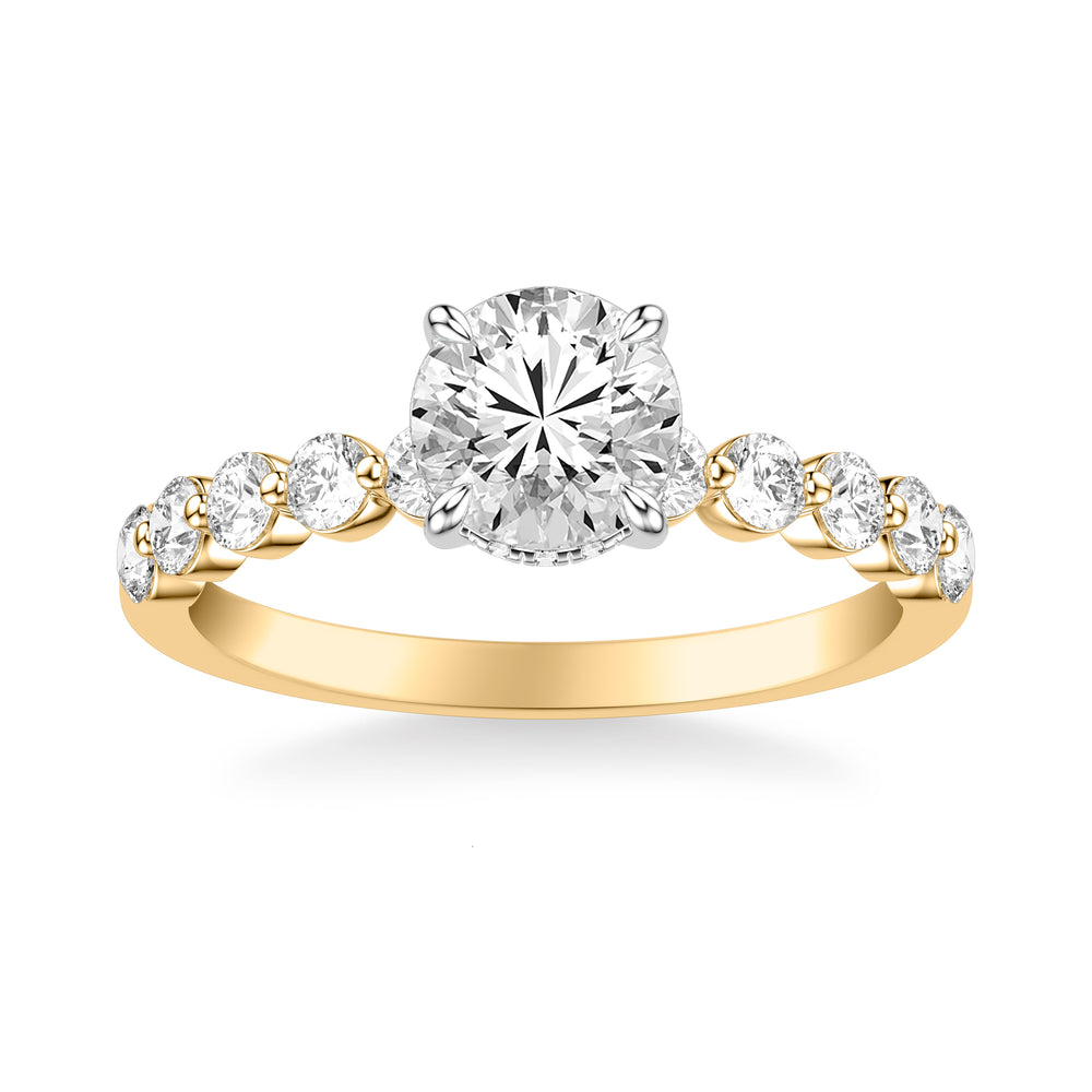 Classic Engagement Ring with Hidden Diamond Halo and Single Shared Prong Diamond Shank.  Center Stone is not included.