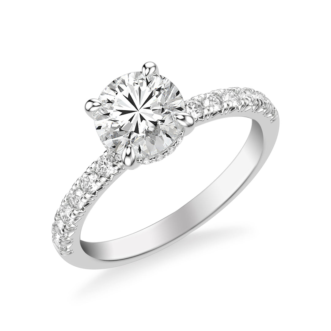 Classic Engagement Ring with Hidden Diamond Collar and Diamond Shank.  Center Stone is not included.