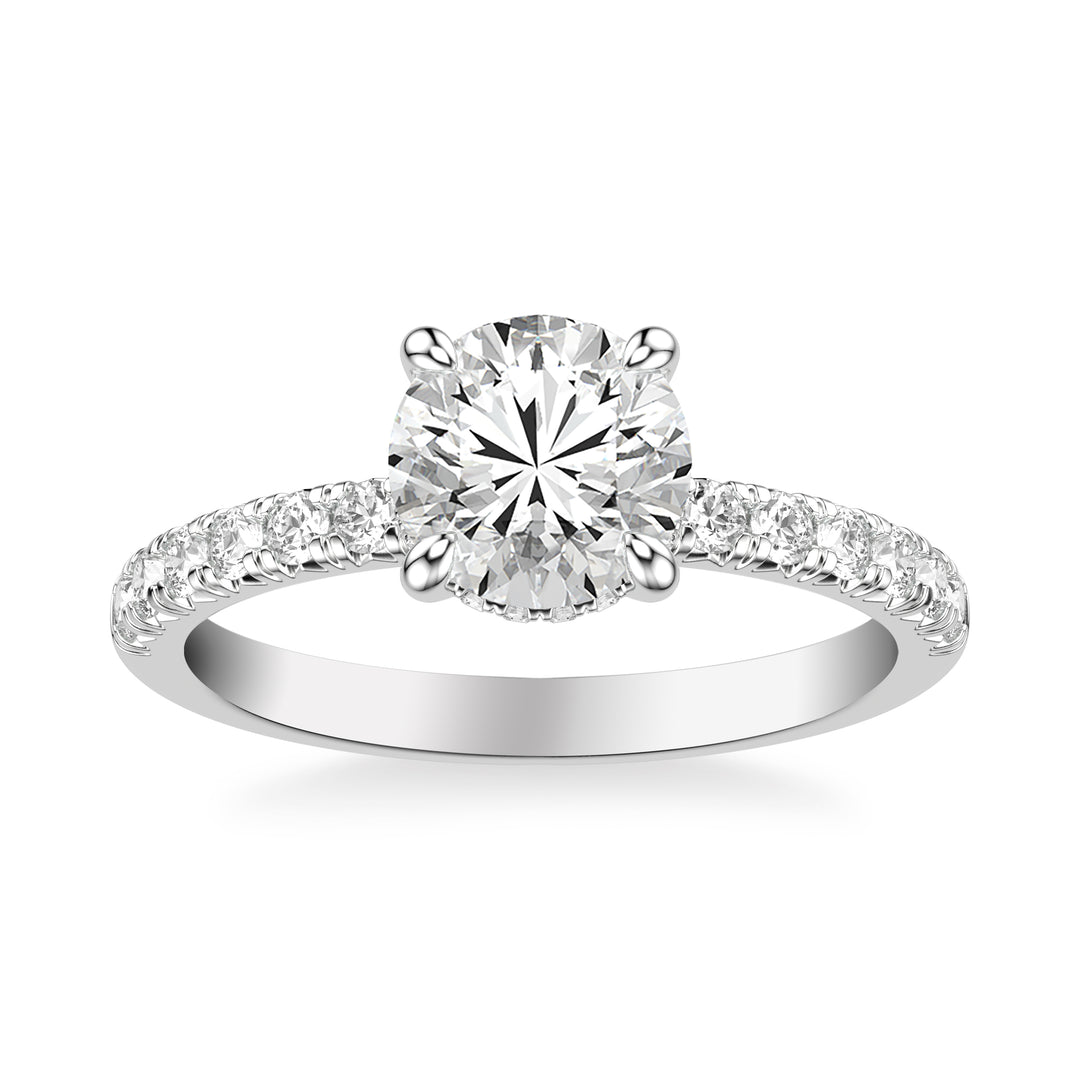 Classic Engagement Ring with Hidden Diamond Collar and Diamond Shank.  Center Stone is not included.
