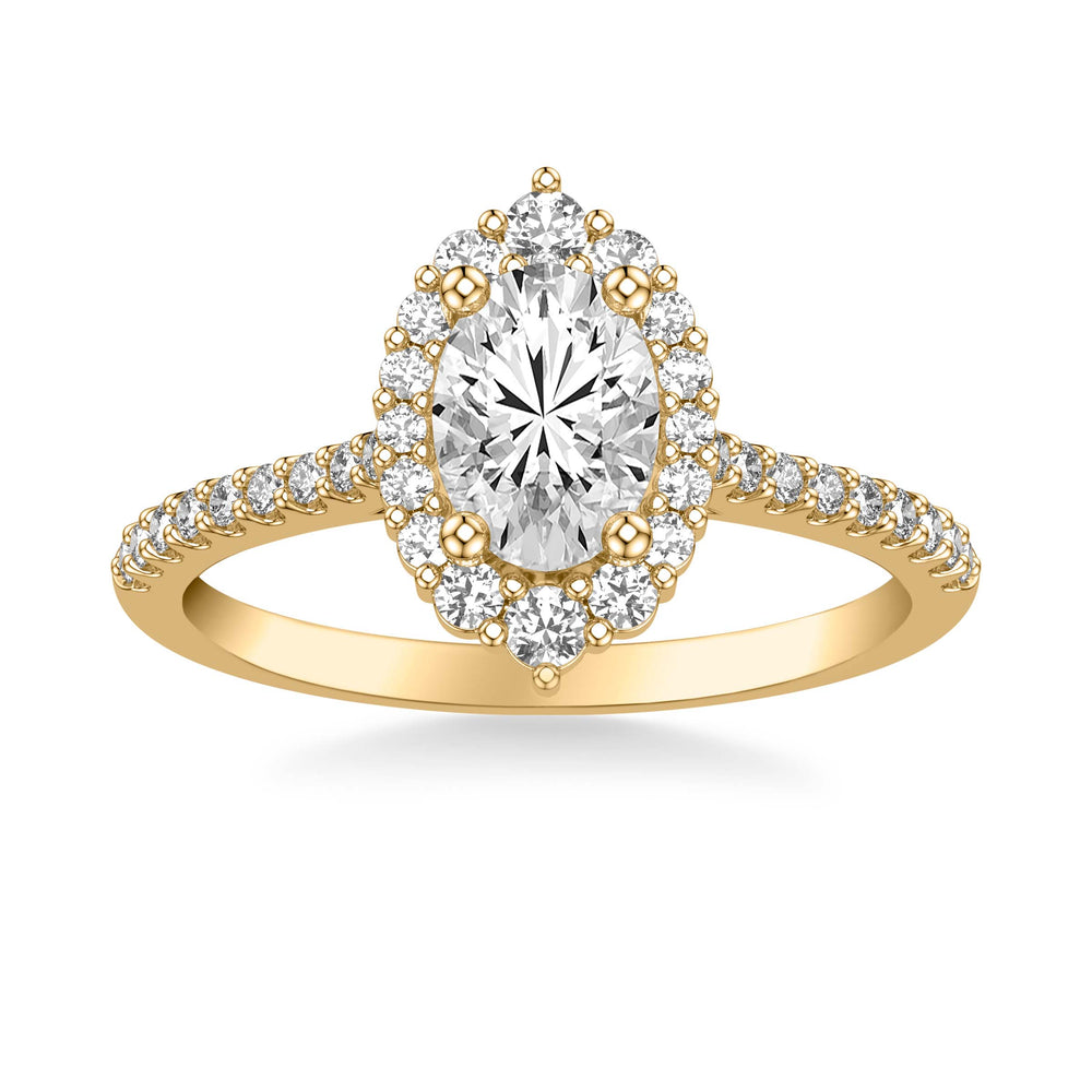 Classic Oval Diamond Halo Engagement Ring with Graduated Diamonds and  Diamond Shank.  Center Stone is not included.