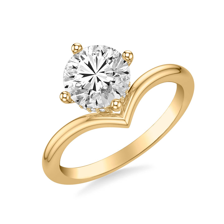Contemporary Floating Diamond Engagement Ring with V Curved Polished Shank.  Center Stone is not included.