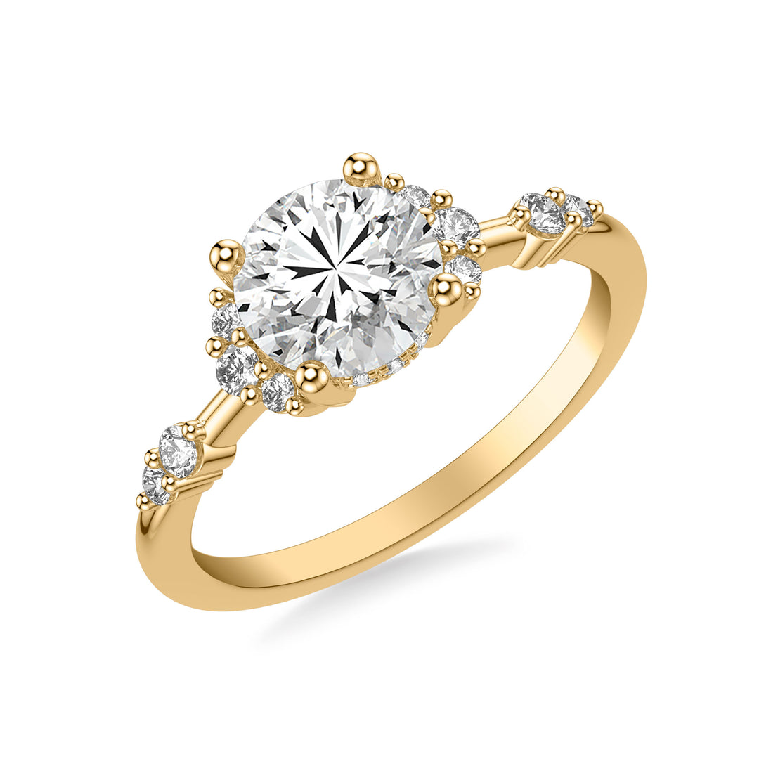 Contemporary Hidden Halo Engagement Ring with Two Round Diamond Cluster Accented Band.  Center Stone is not included.