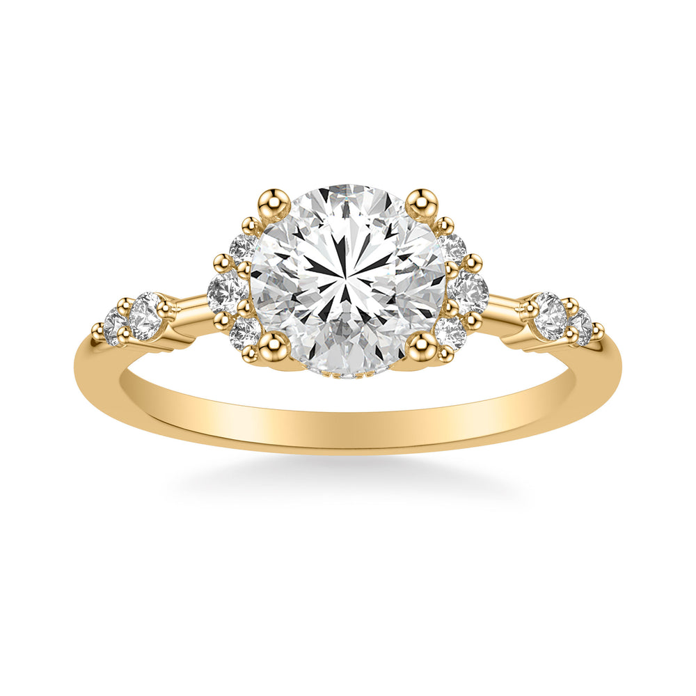 Contemporary Hidden Halo Engagement Ring with Two Round Diamond Cluster Accented Band.  Center Stone is not included.