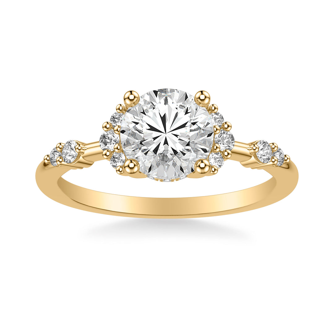 Contemporary Hidden Halo Engagement Ring with Two Round Diamond Cluster Accented Band.  Center Stone is not included.