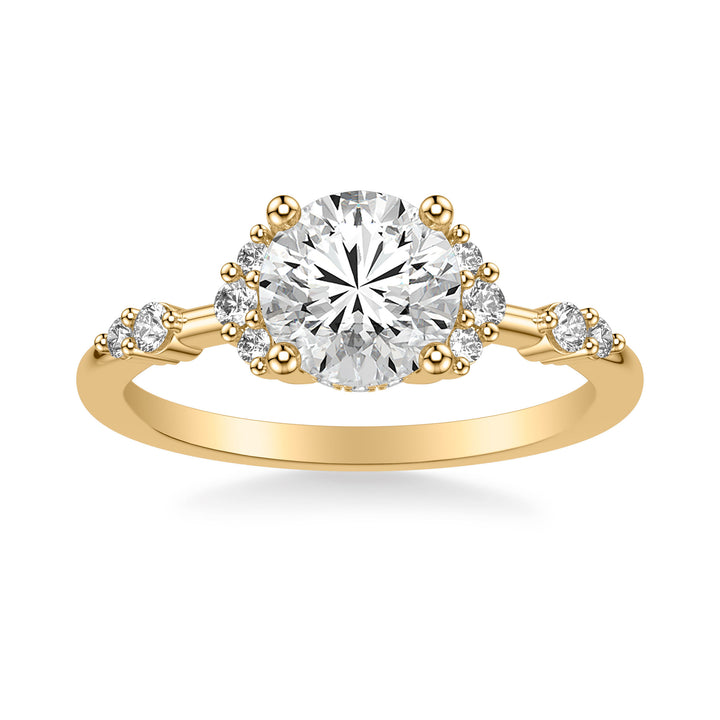 Contemporary Hidden Halo Engagement Ring with Two Round Diamond Cluster Accented Band.  Center Stone is not included.