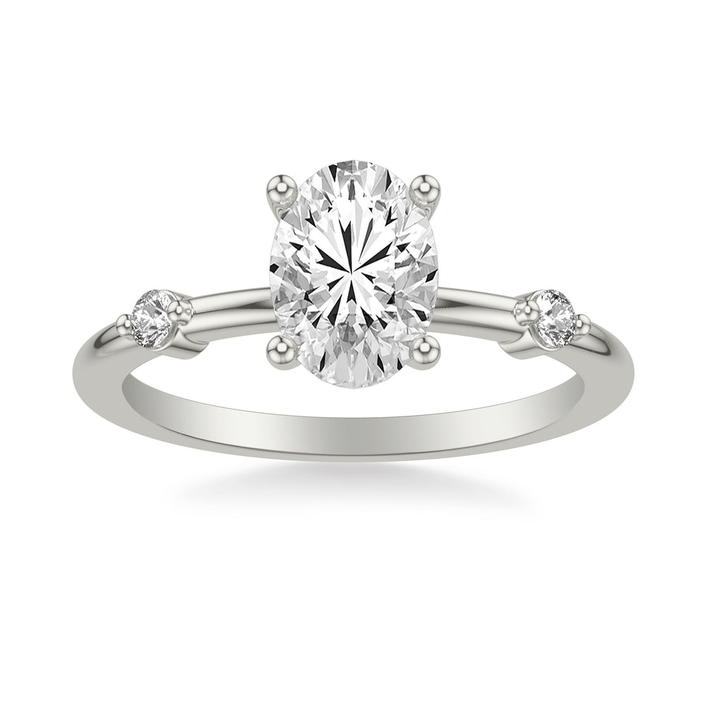 Contemporary Engagement Ring with Single Diamond Station Accented Band.  Center Stone is not included.