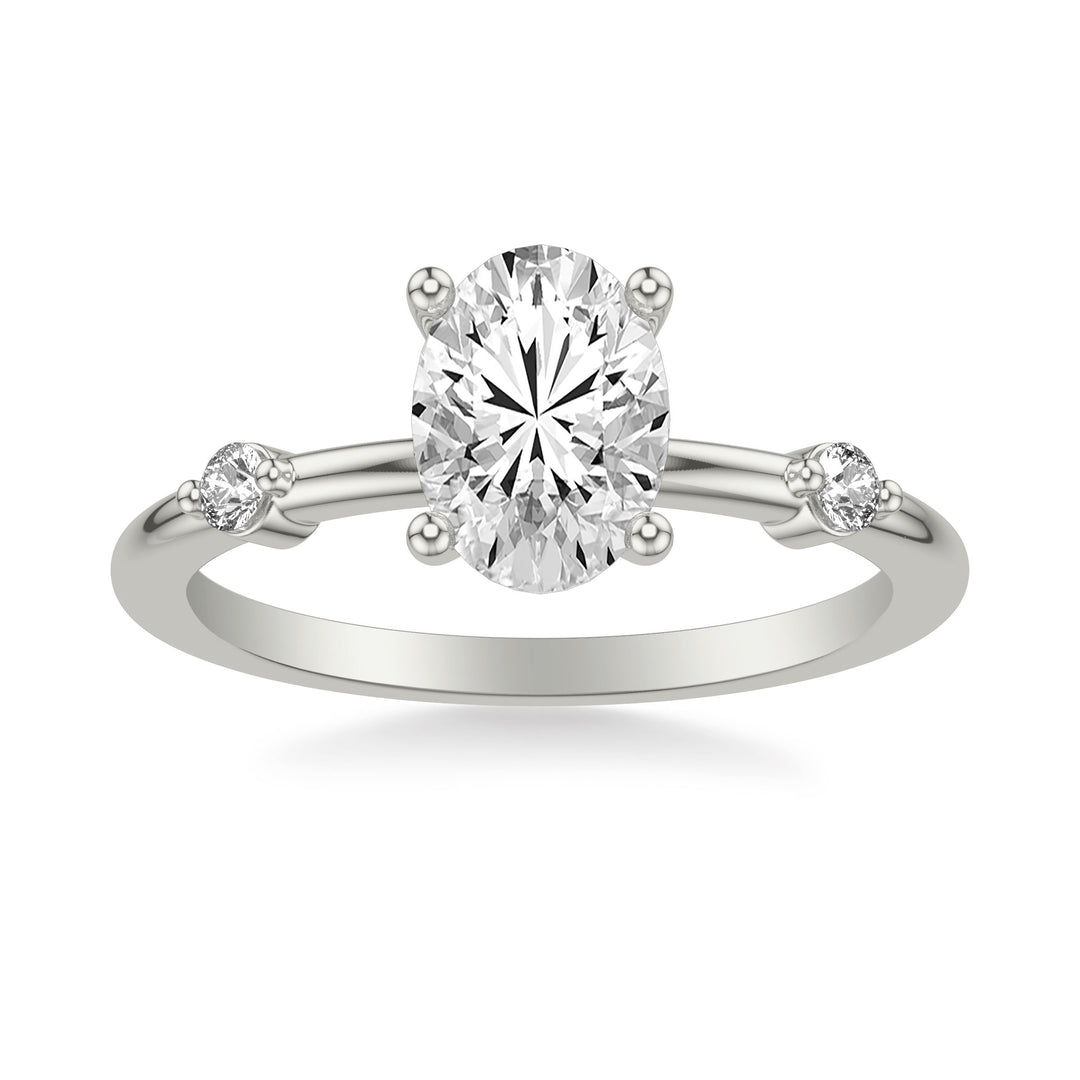 Contemporary Engagement Ring with Single Diamond Station Accented Band.  Center Stone is not included.