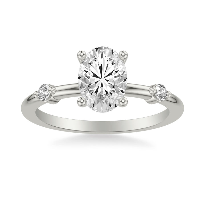 Contemporary Engagement Ring with Single Diamond Station Accented Band.  Center Stone is not included.