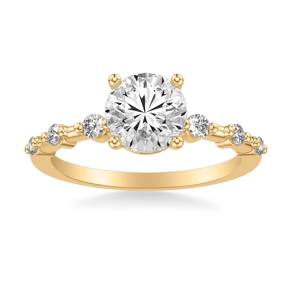 Contemporary Engagement Ring with Single Diamond Station Accented Band.  Center Stone is not included.