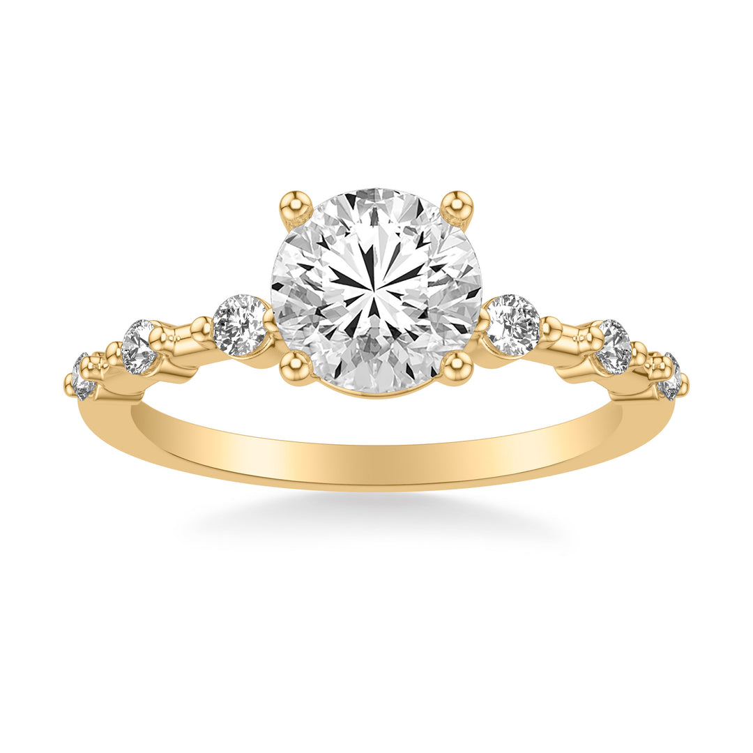 Contemporary Engagement Ring with Single Diamond Station Accented Band.  Center Stone is not included.