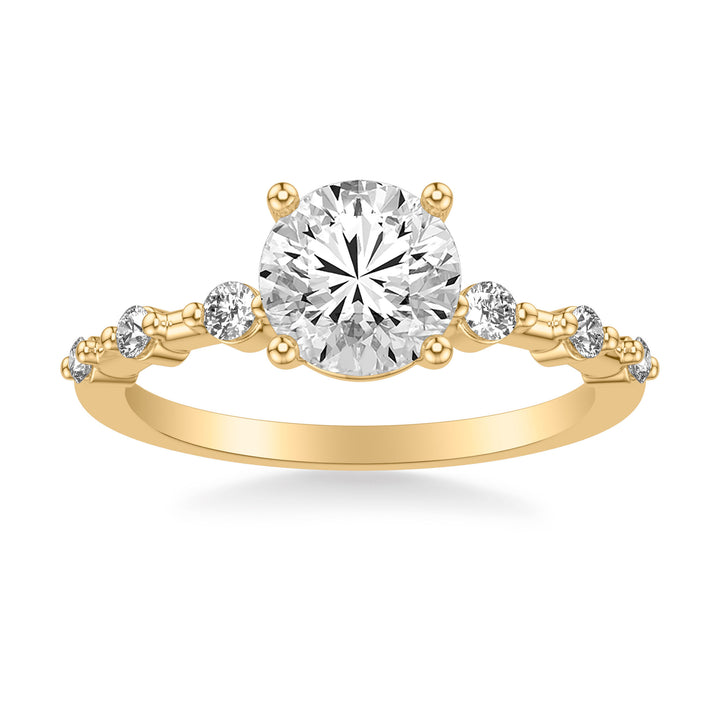 Contemporary Engagement Ring with Single Diamond Station Accented Band.  Center Stone is not included.
