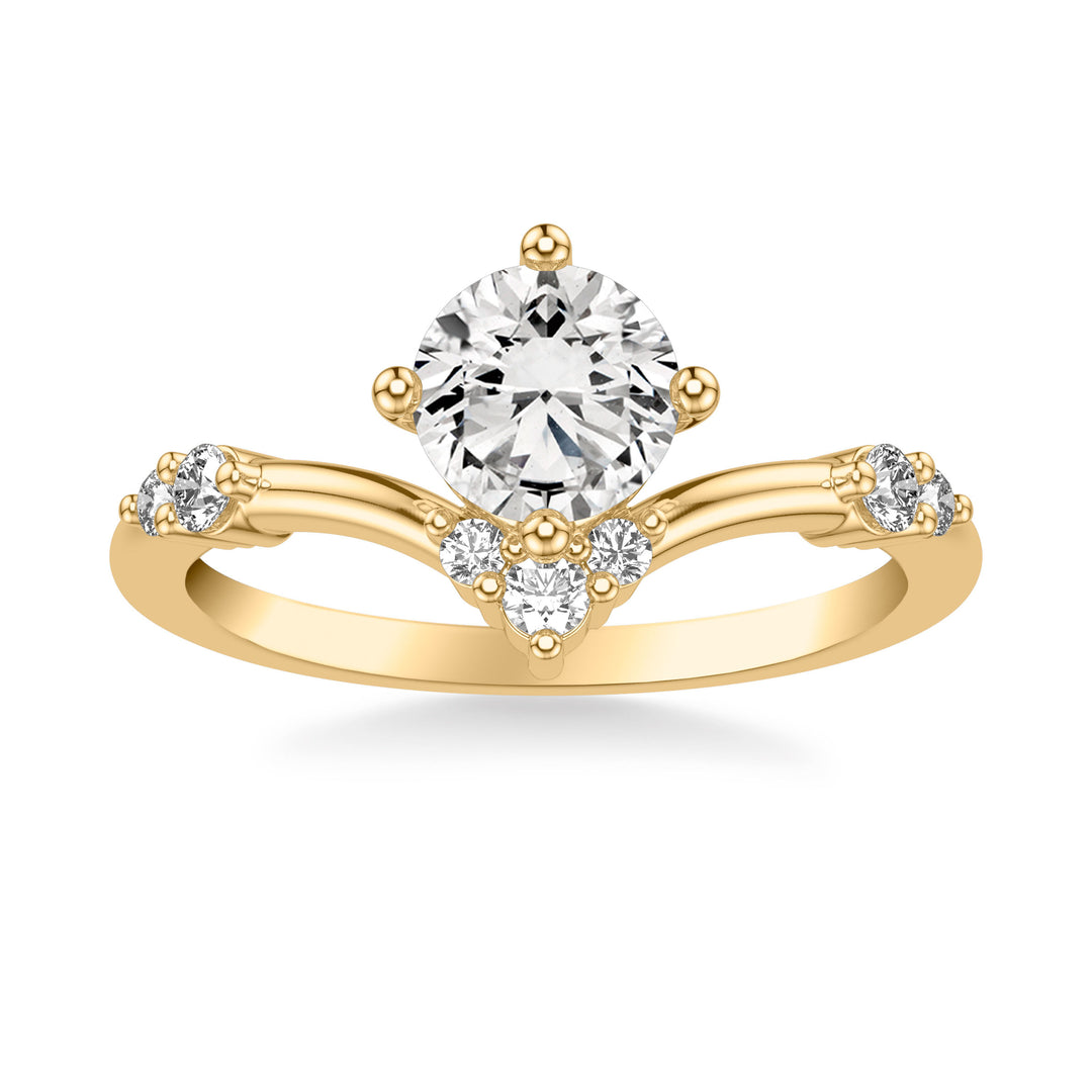 Contemporary V Curved Wedding Band with Cluster Diamond Stations .  Center Stone is not included.