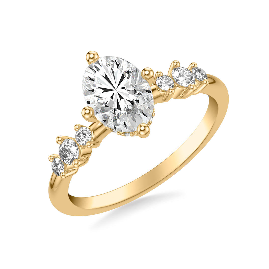 Contemporary Engagement Ring with East West Prong Setting and Single Diamond Station Accented Band.  Center Stone is not included.