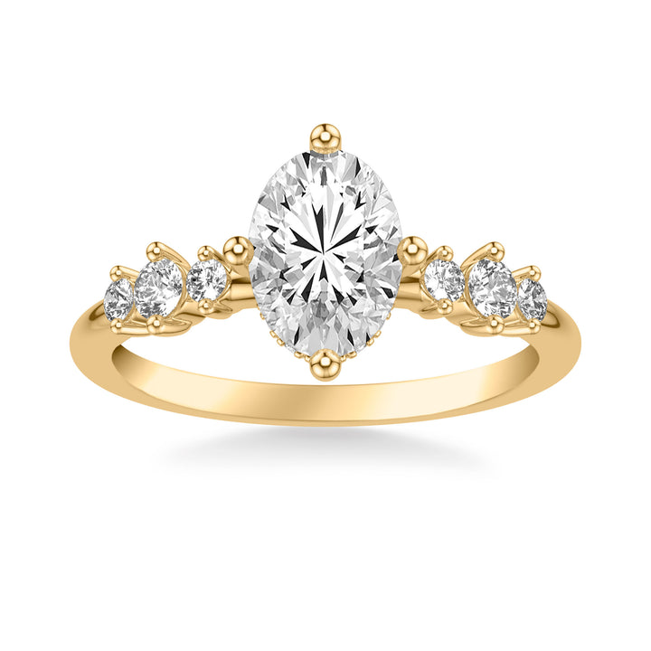 Contemporary Engagement Ring with East West Prong Setting and Single Diamond Station Accented Band.  Center Stone is not included.