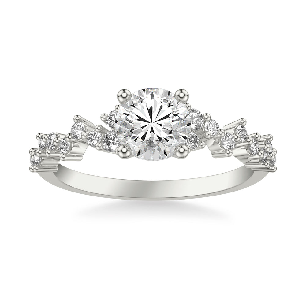 Contemporary Engagement Ring with Scattered Diamond Accented Band.  Center Stone is not included.